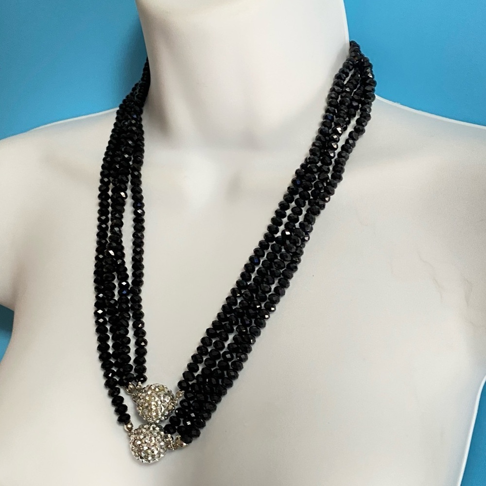Glass Black Beads Sparkly Long Necklace